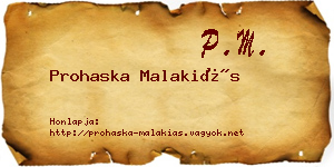 Prohaska Malakiás névjegykártya